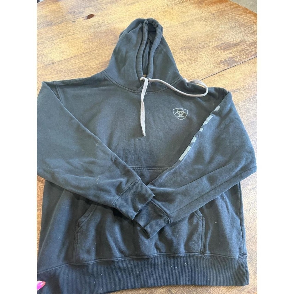 Ariat Mens Logo Pullover Hoodie Black Sleeve Graphic Sweatshirt Size Medium